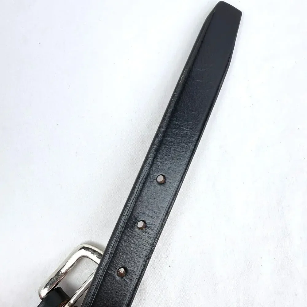 Classic Black Belt Top Grain Leather Silver Buckle Uniform Workwear Tactical 38